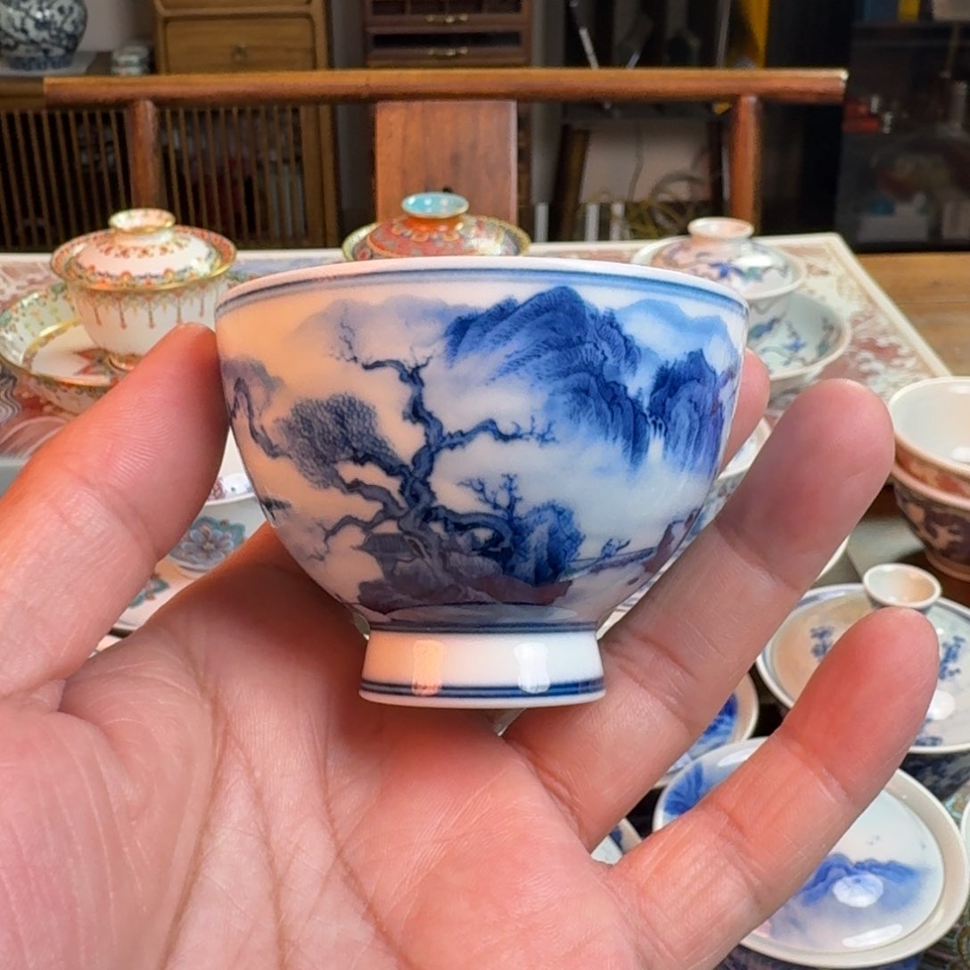 杯山水，纯手绘，茶杯