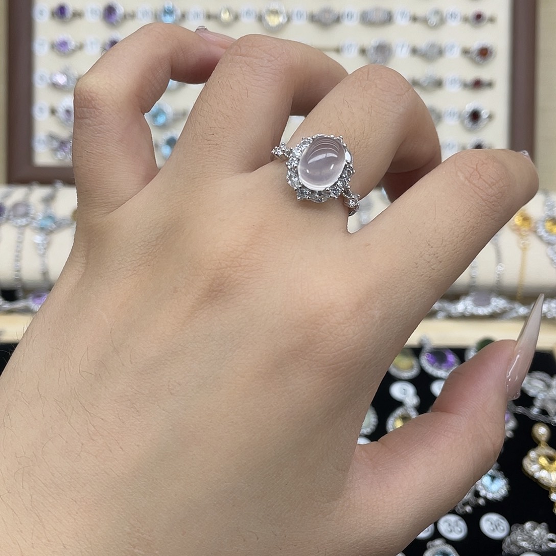 戒指芙蓉石银S925镶嵌