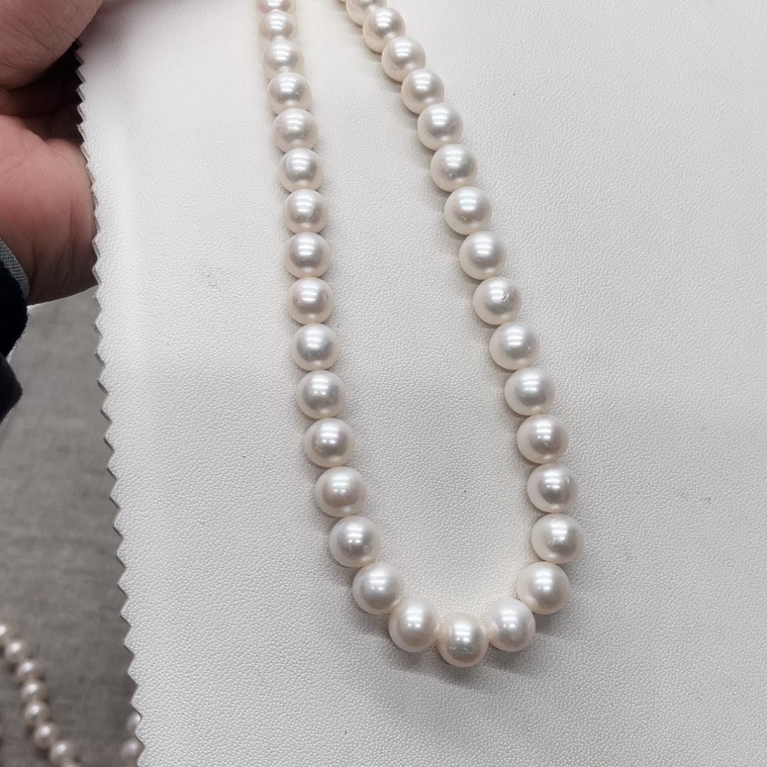 淡水珍珠项链银S925镶嵌9-10正圆