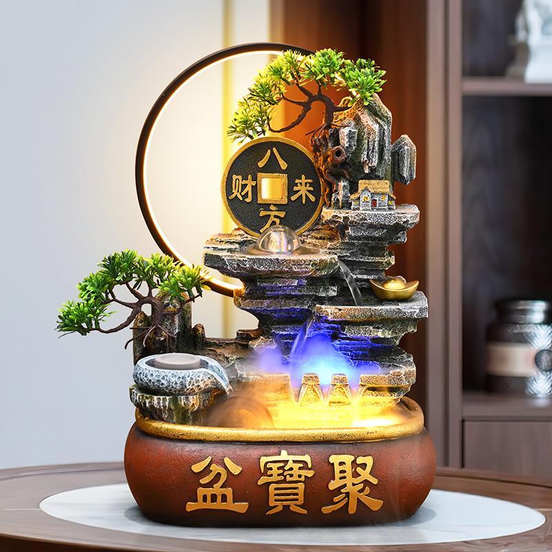 聚宝盆假山流水循环水景观风水轮摆件开业乔迁办公室桌面装饰招财
