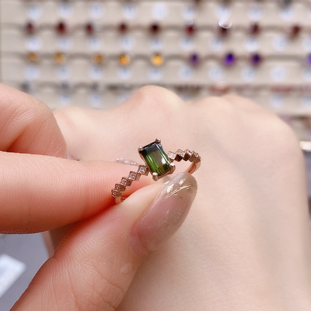 碧玺戒指银S925镶嵌戒指