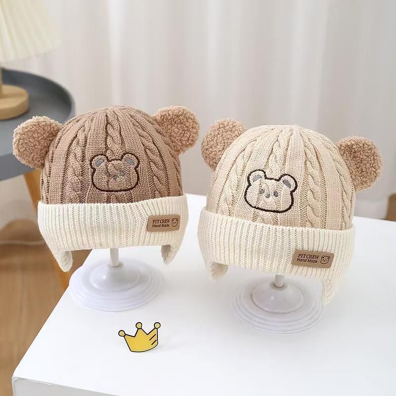 婴儿帽子秋冬季新生儿男宝女宝护耳毛线帽秋冬款保暖女童针织帽