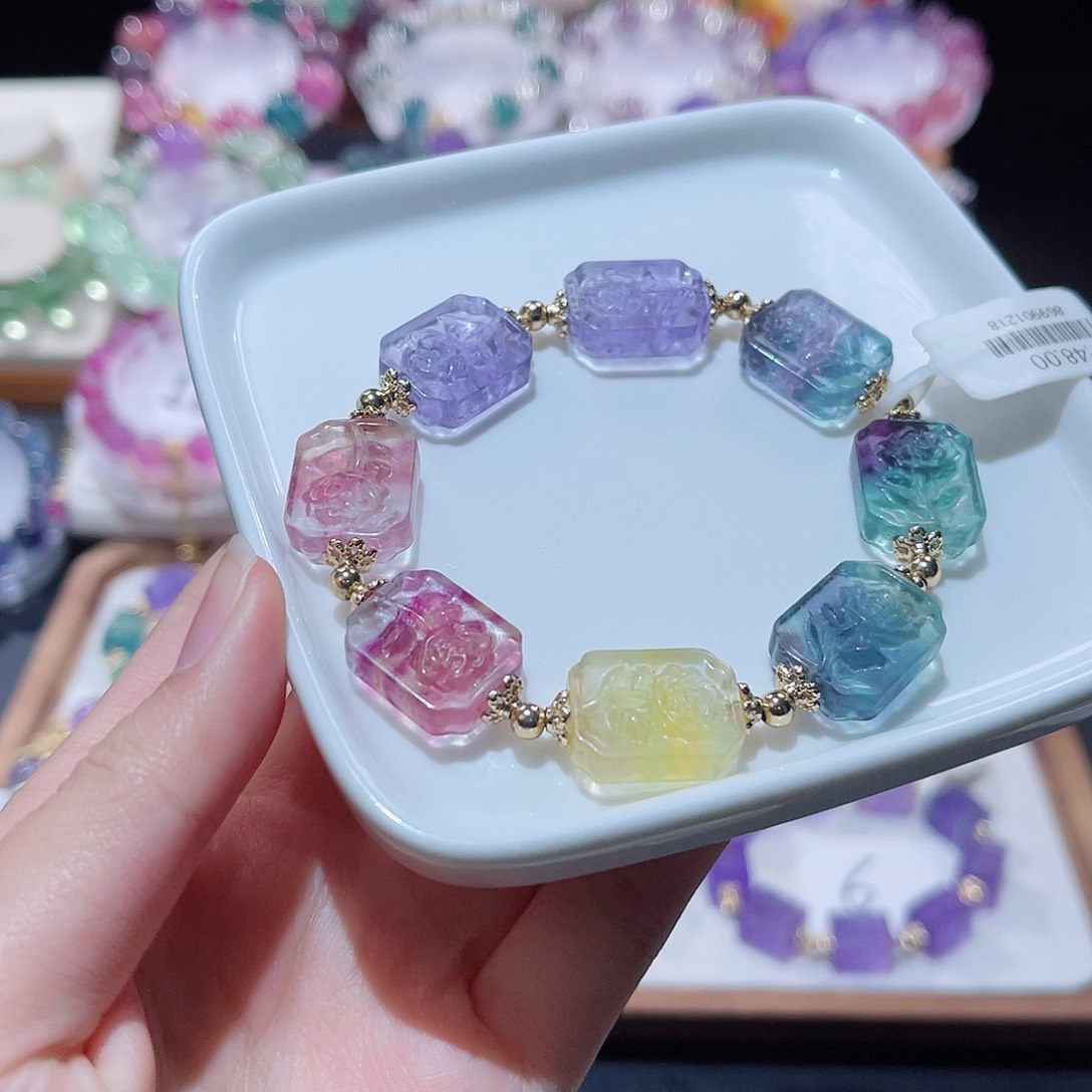 水晶手串未镶嵌玫瑰牌萤石