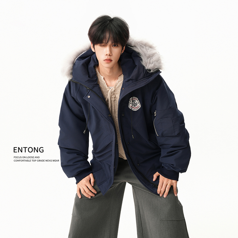 Entong美式可拆卸毛领工装派克棉服男女冬季加厚保暖夹棉情侣外套