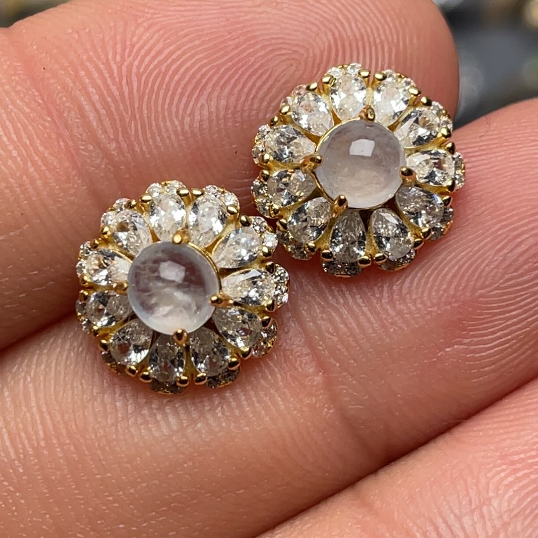 翡翠耳饰银S925镶嵌纯天然缅甸翡翠