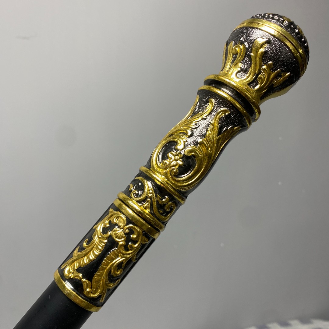 圆头黑金拐杖多功能户外登山杖老人拐棍防滑手杖全金属车载防身