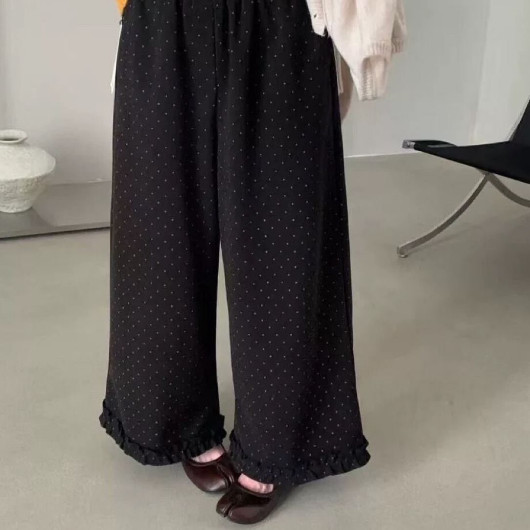 【加绒加厚绒】秋冬毛呢加厚木耳边休闲直筒裤时尚宽松显瘦