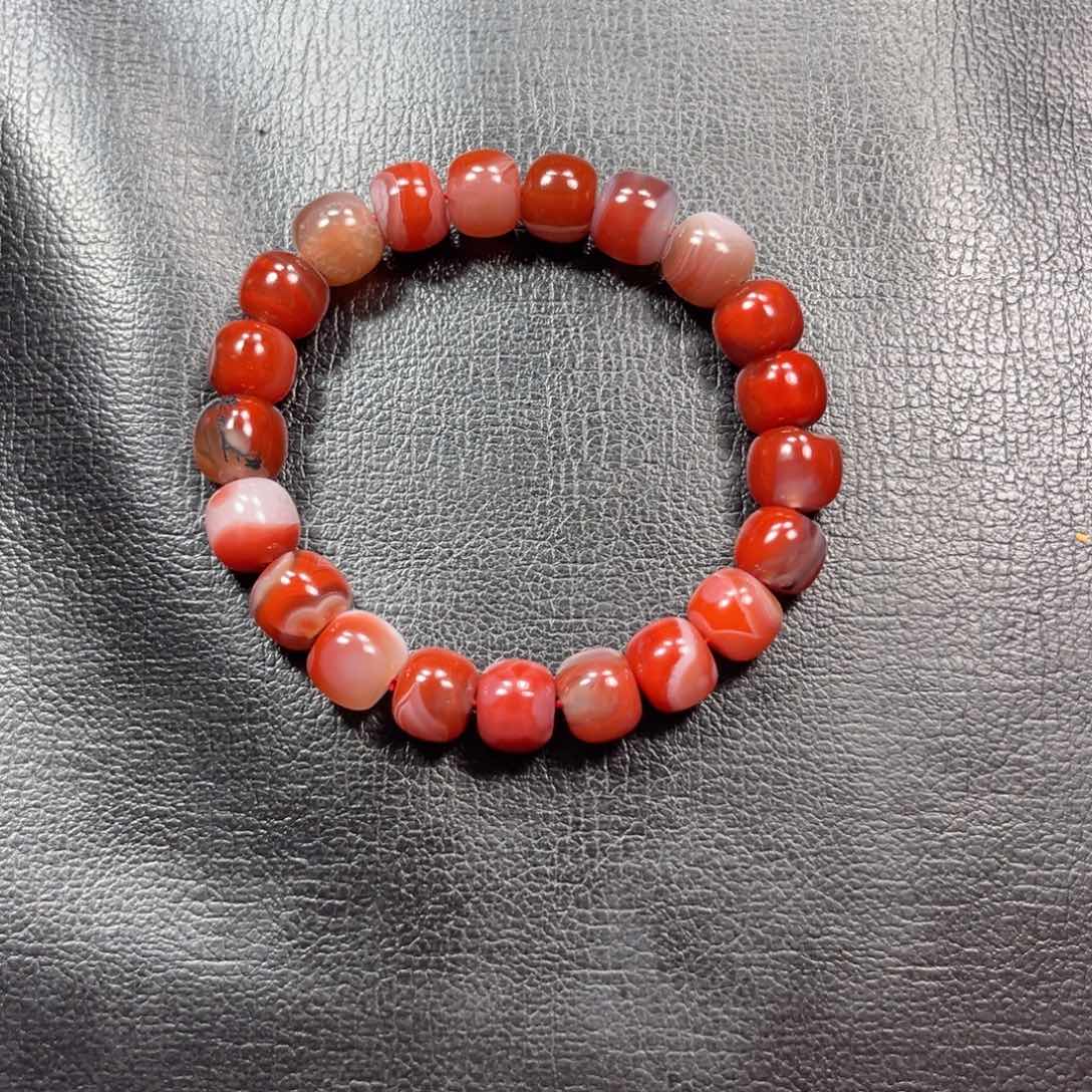 南红玛瑙未镶嵌手串老型单圈卡10红白蚕丝