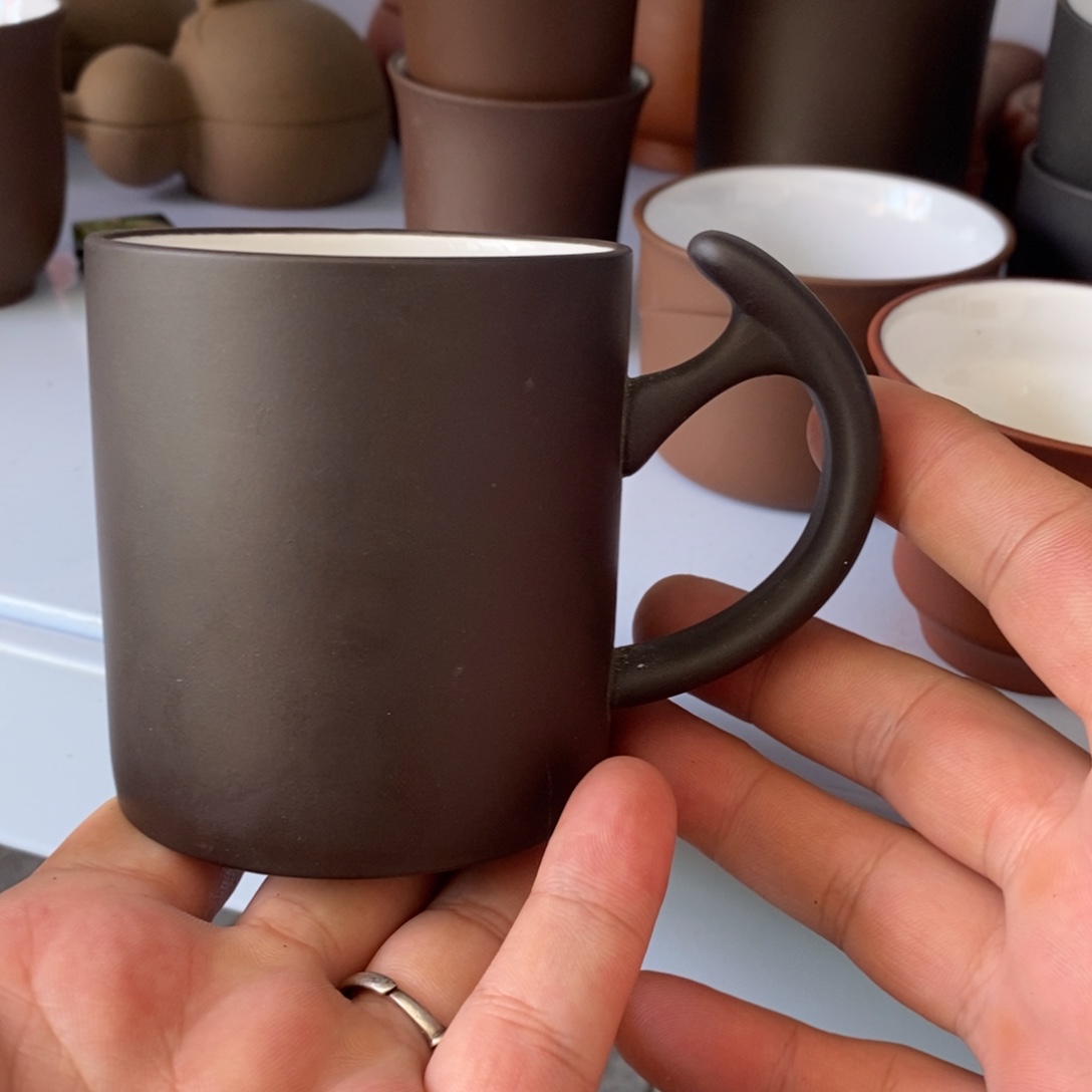 茶壶紫砂黑料白釉带把杯200cc