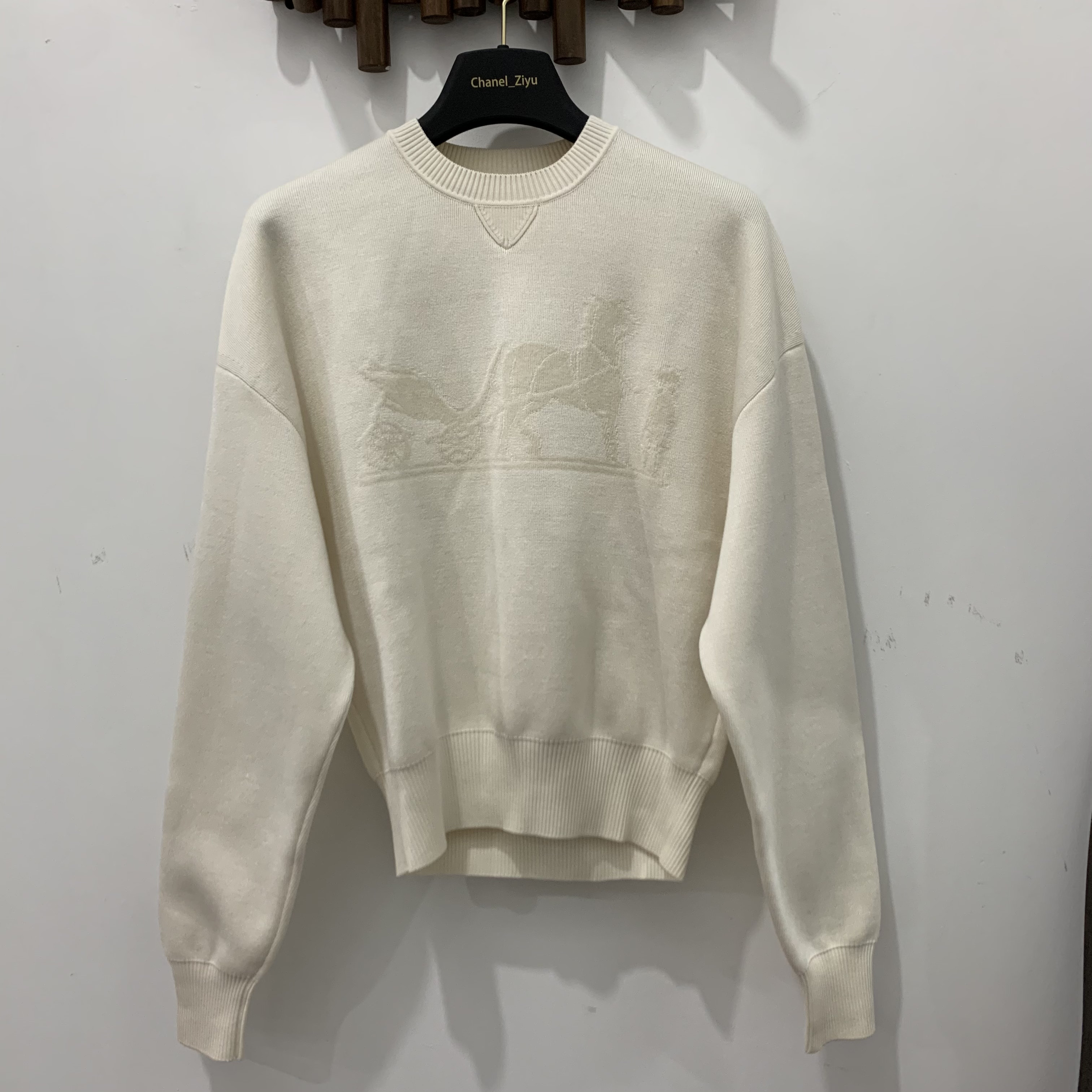 99新 Hermes/爱马仕 奶白色马车羊绒衫 尺码34
