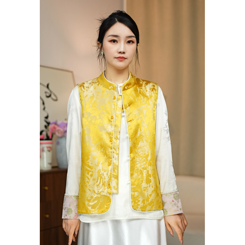 CHUNTIAN/李李国风【织金】新中式醋酸提花双面双穿马甲