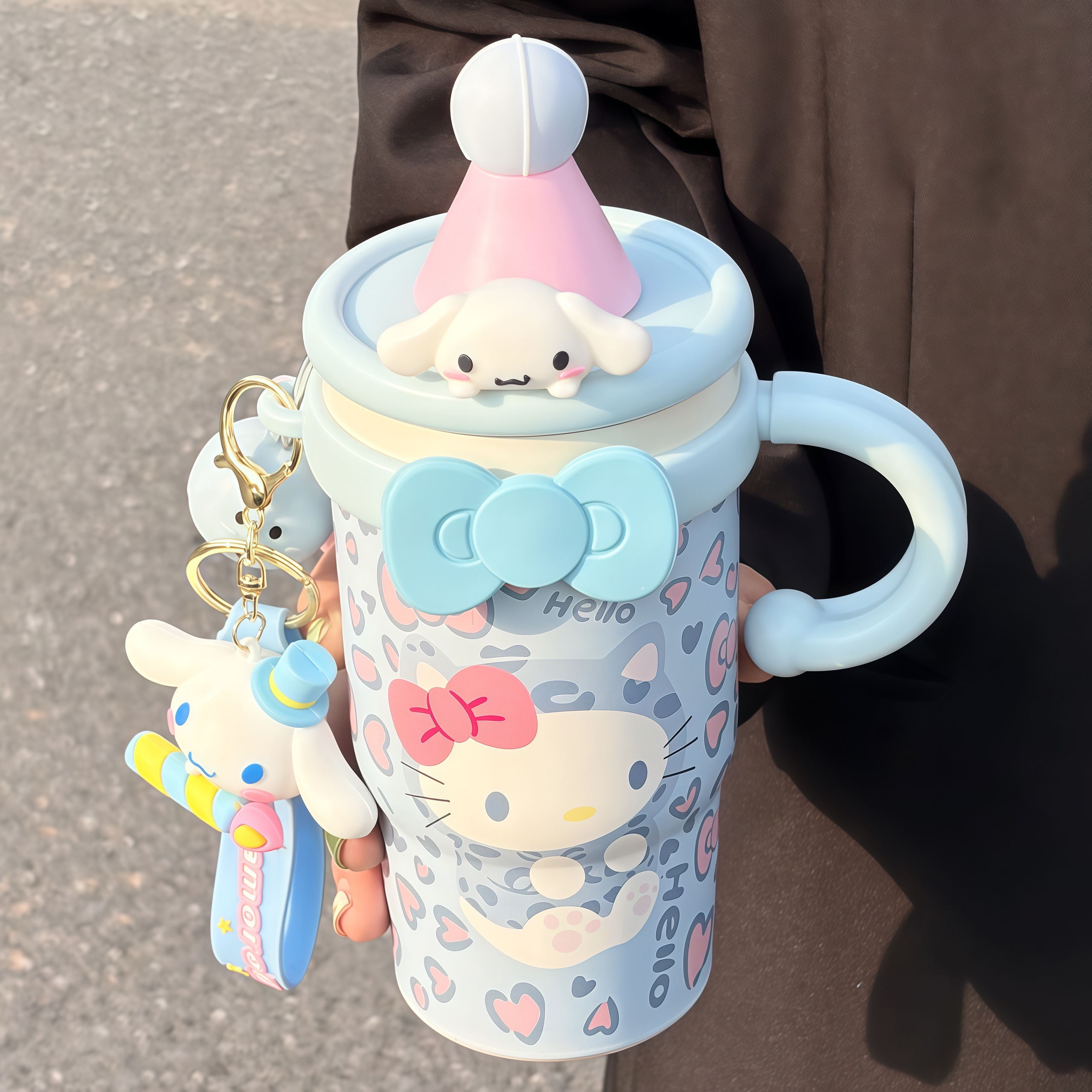 Hello Kitty大容量卡通保温杯女生ins办公室吸管学生保冷冰霸杯子