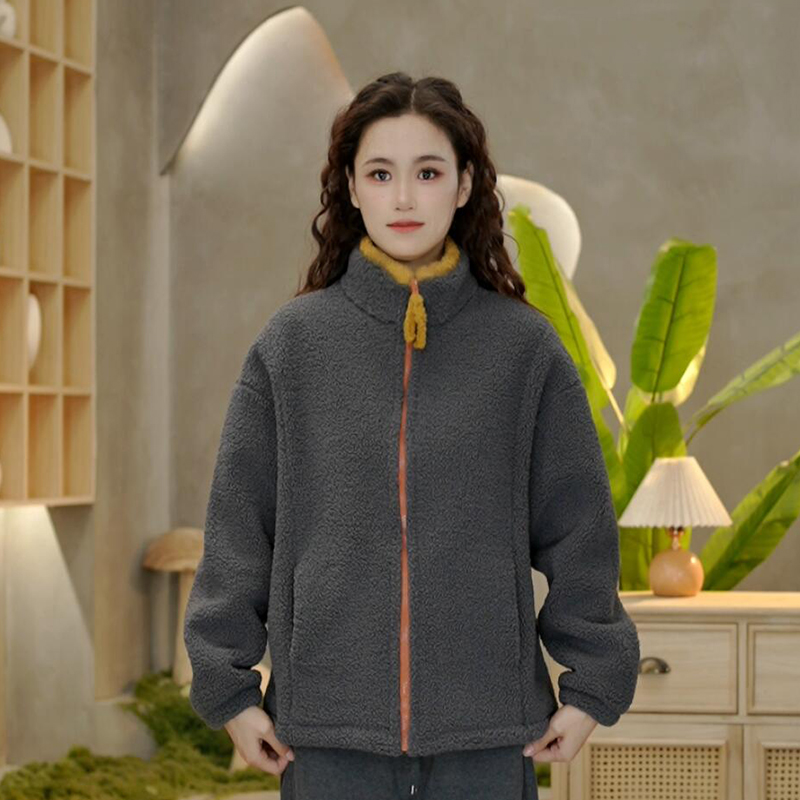 2243加厚冬季新款立领澳粒绒棉服宽松休闲百搭加绒撞色棉衣外套女