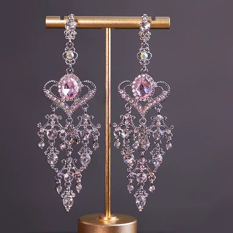 跌落凡间的天使~粉色爱心流苏长款耳钉女轻奢高级感甜美百搭耳饰