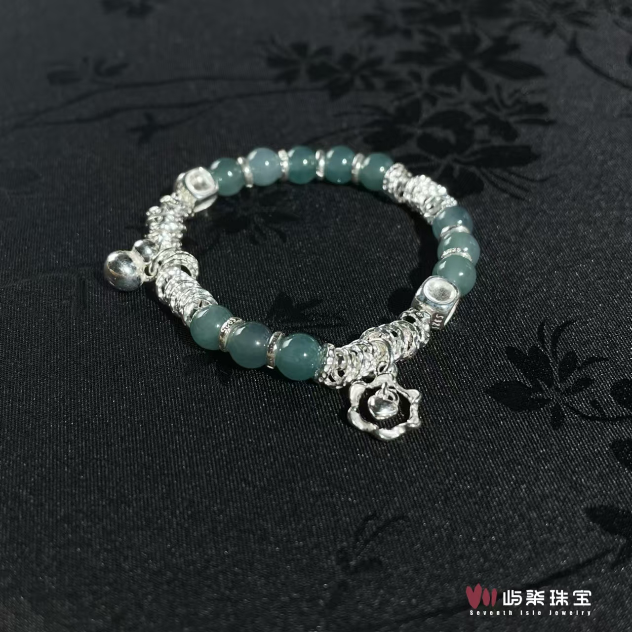 【要努力】F530 翡翠银S925镶嵌 温允 翡翠葫芦银镶手串