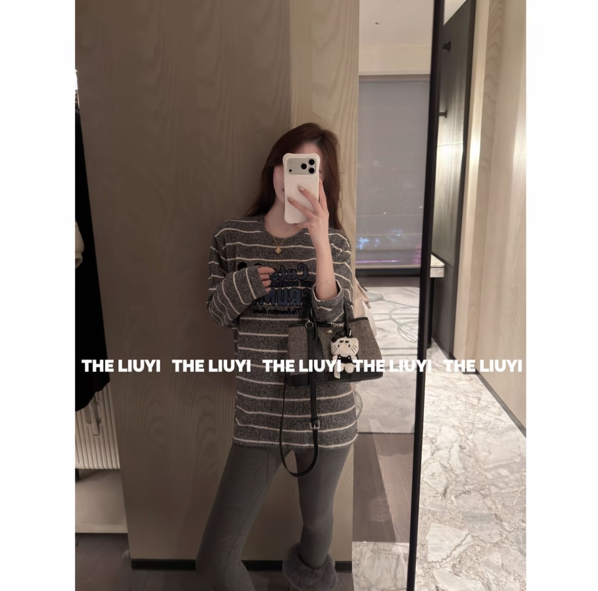 【LIUYI】双面绒条纹撞色大版套头长袖卫衣T恤51110B2