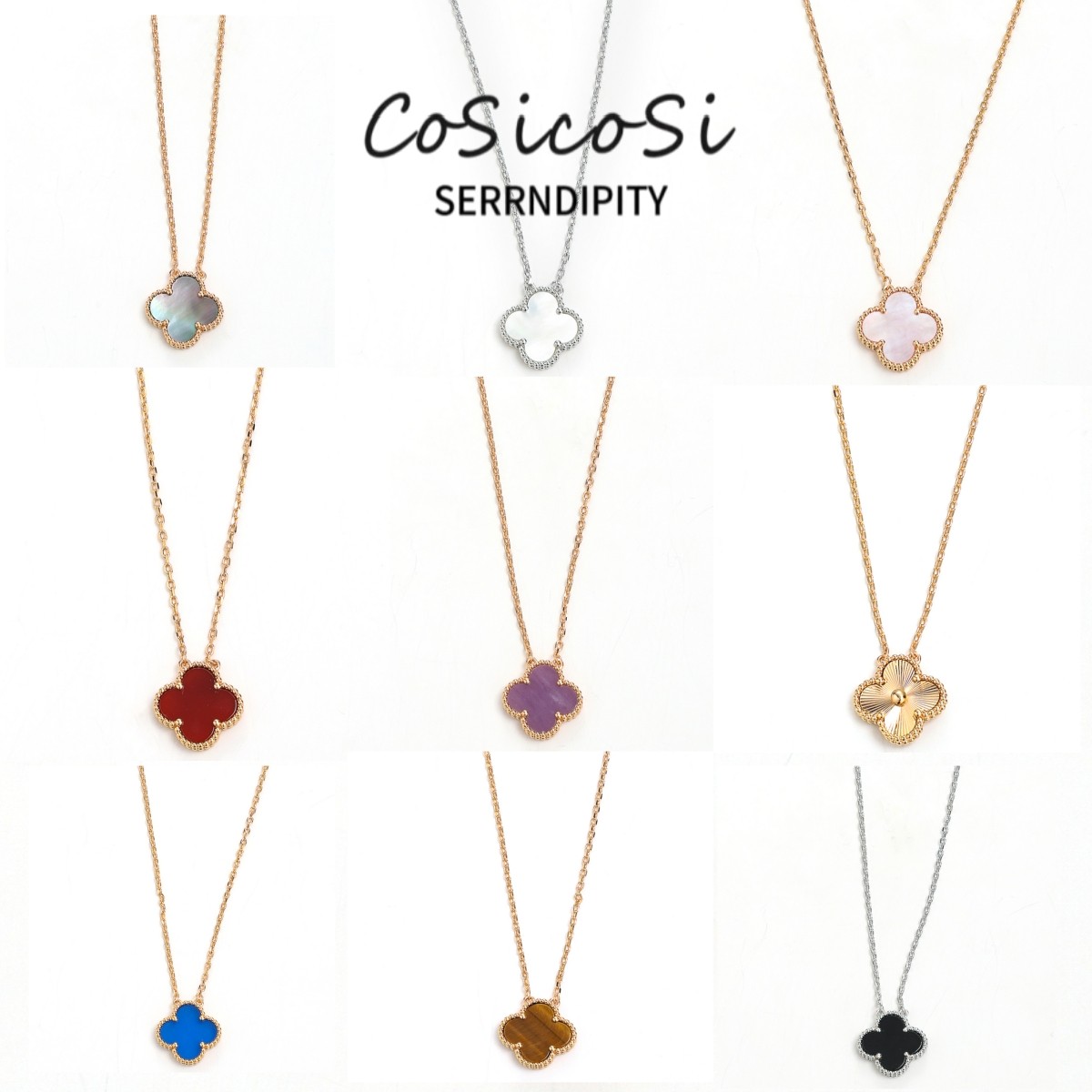 V金CNC精工 轻奢紫色四叶草项链