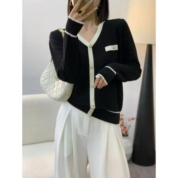 090【黑V领假开衫长袖】高级气质早秋针织女衫上衣针织衫秋季时尚