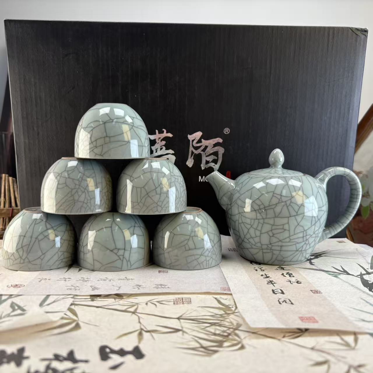 （蔷陌）墨线开片美人壶套装-736