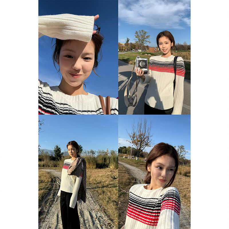 Tuuuh【美利奴条纹】撞色条纹圆领毛衣秋冬针织内搭上衣M40187TU54