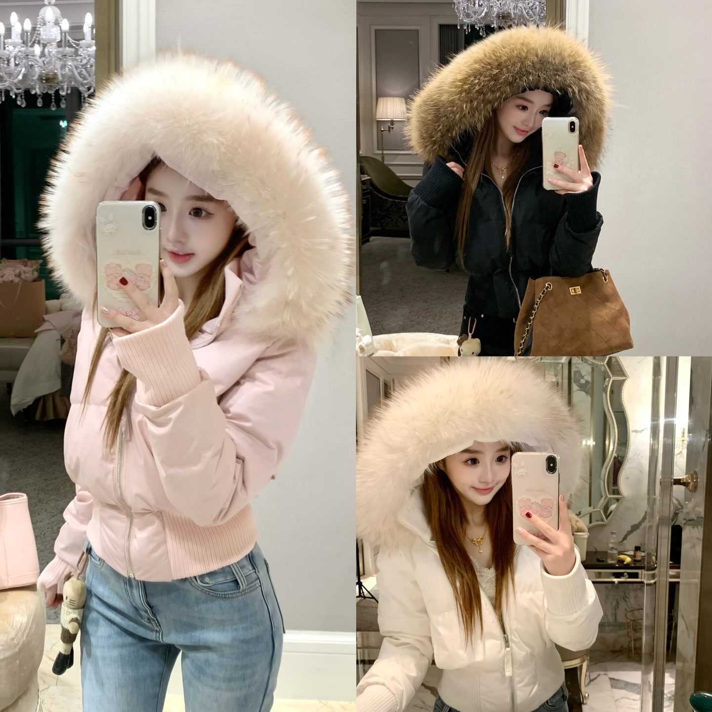 QINER“海岛岁时记”90绒真毛大毛领短款羽绒服/保暖秋冬防寒外套