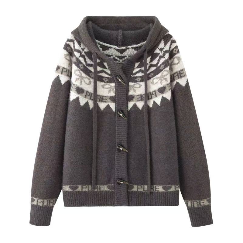 MM商场同款2025秋冬新款时尚百搭连帽慵懒风针织开衫女外套0071