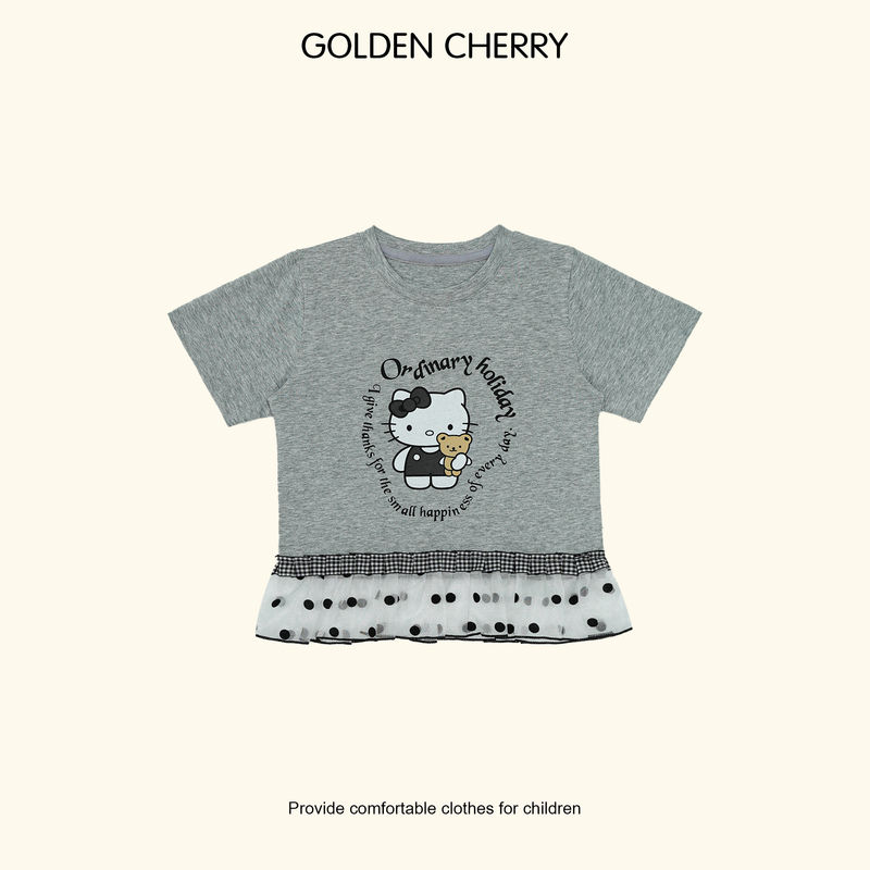 【金樱桃Golden cherry】小童哈喽小猫纱纱裙边百搭T恤QDD537