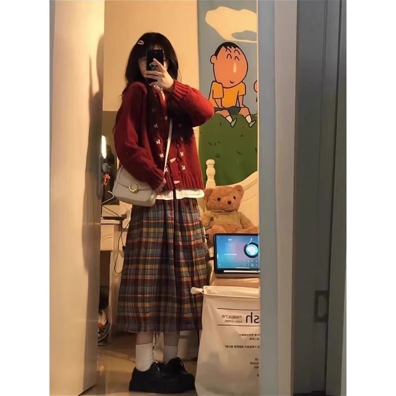 其他100%入秋冬搭配一整套韩系氛围感圣诞穿搭miu里miu气小香风套