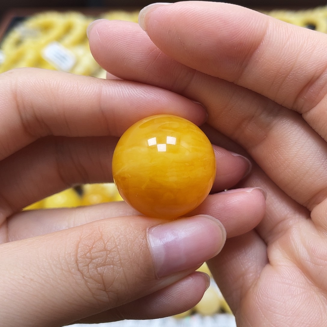 未镶嵌蜜蜡裸石胶皮圆珠22.4mm小矿灰