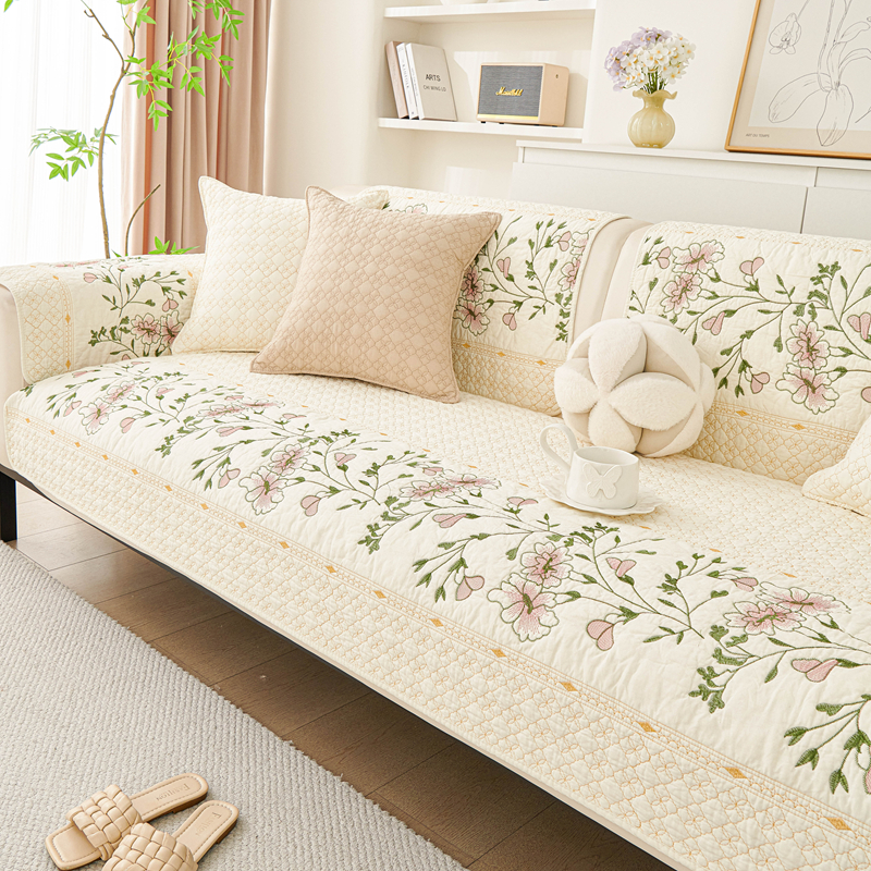 田园奶油风全棉沙发垫四季布艺防滑沙发套小清晰沙发坐垫2025新款