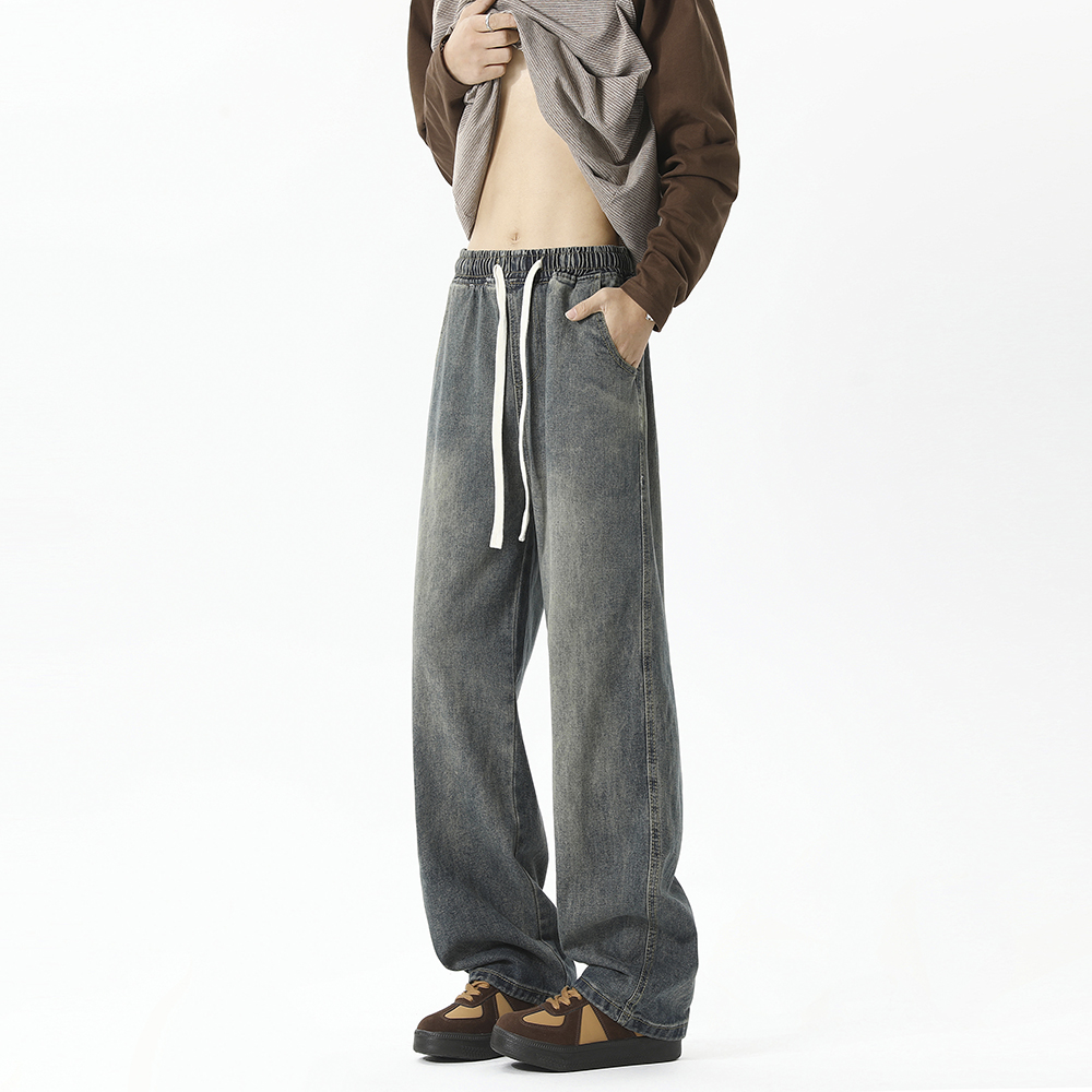 2025秋冬男女直筒阔腿韩版牛仔裤百搭高街潮牌ins宽松加绒裤子