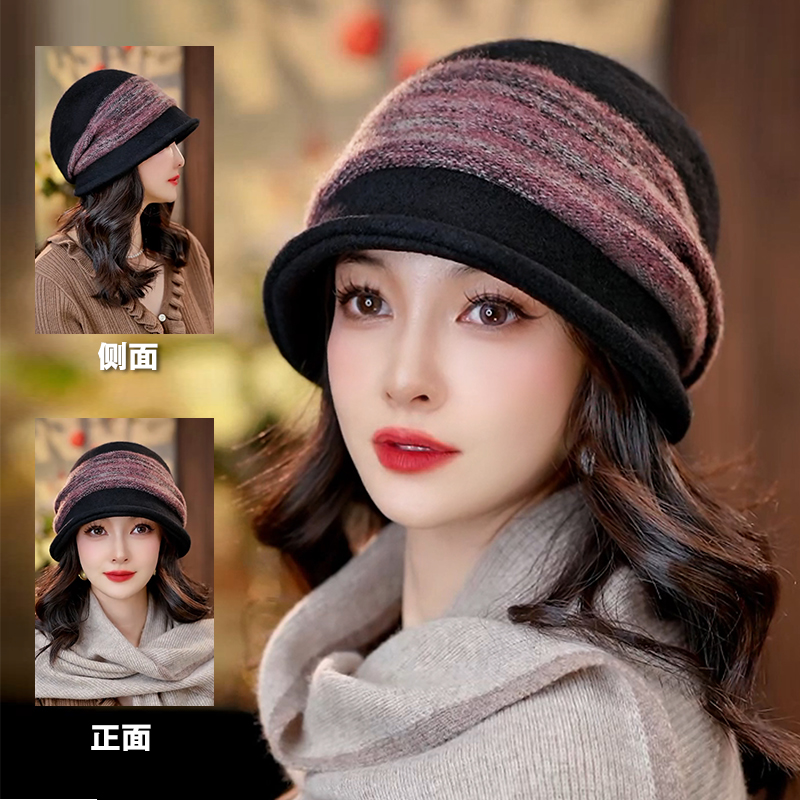 布塔羊毛呢堆堆帽子女大头围显脸小韩版包头帽子PT8036