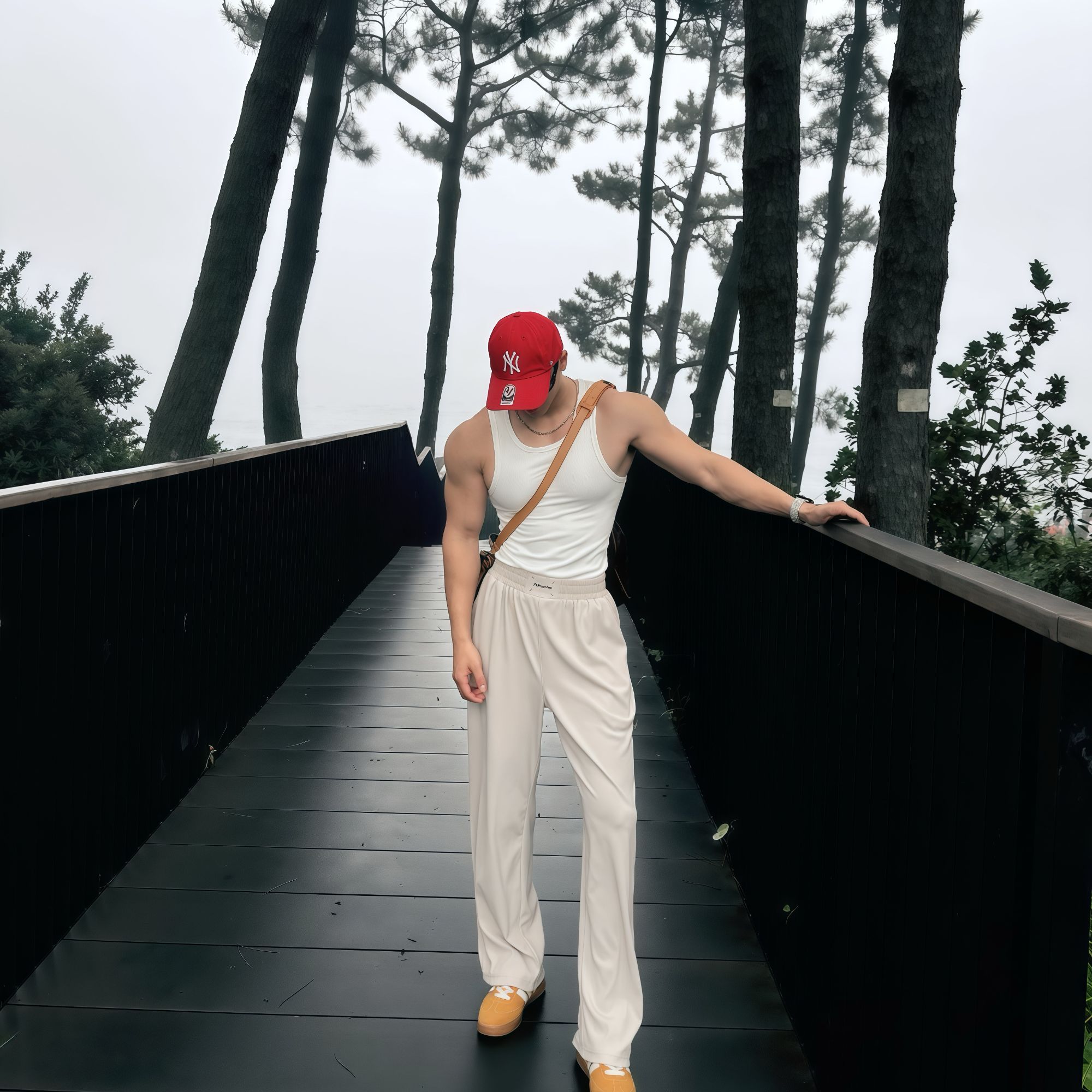 纯色微弹力中腰长裤高级感垂感直筒松紧腰休闲裤运动夏季lulu风