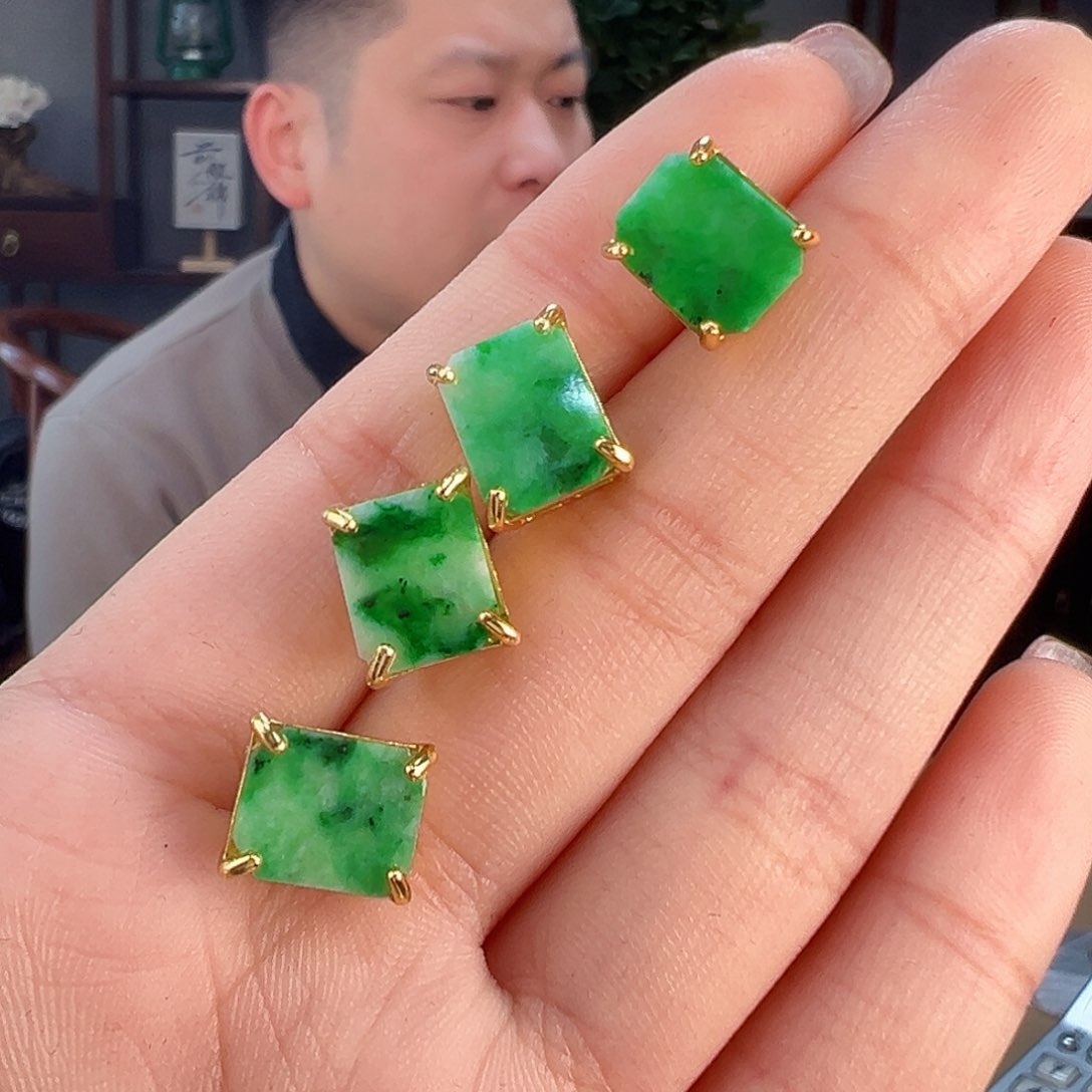 翡翠耳饰银S925镶嵌多样性发货一副