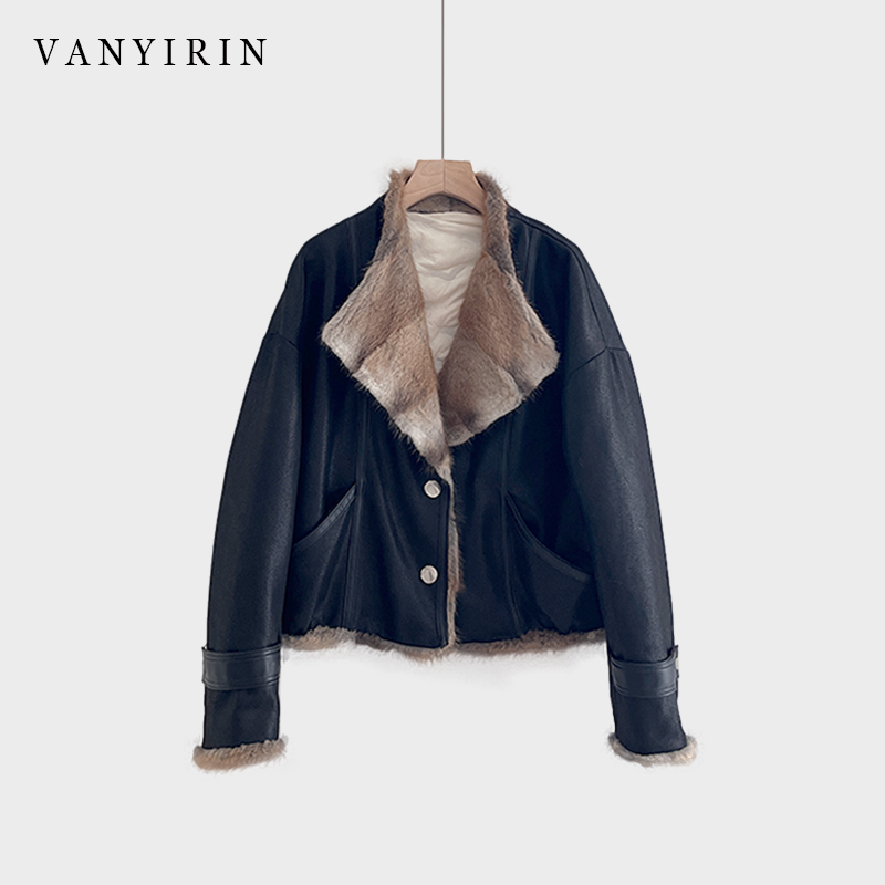 青根貂毛领皮草外套高端女真毛短款时尚显瘦鹅绒服年轻款高贵