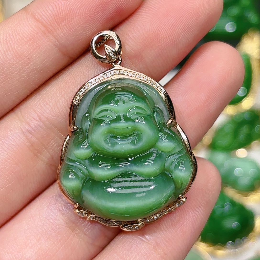 和田玉（碧玉）颈饰18K金镶嵌