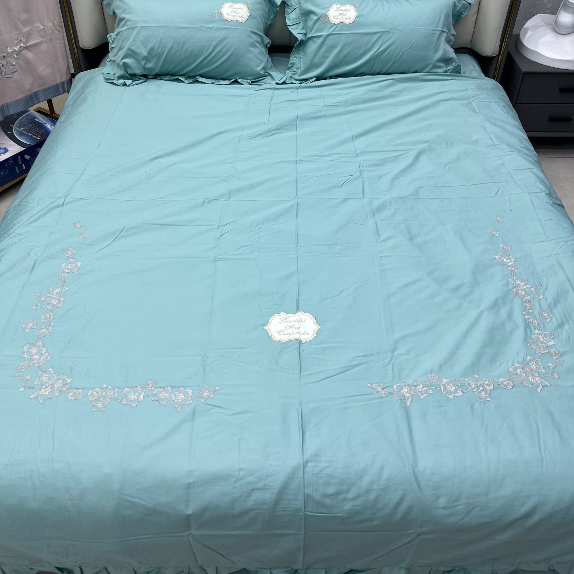 【隆元家家】纯棉四件套重工刺绣木耳花边款