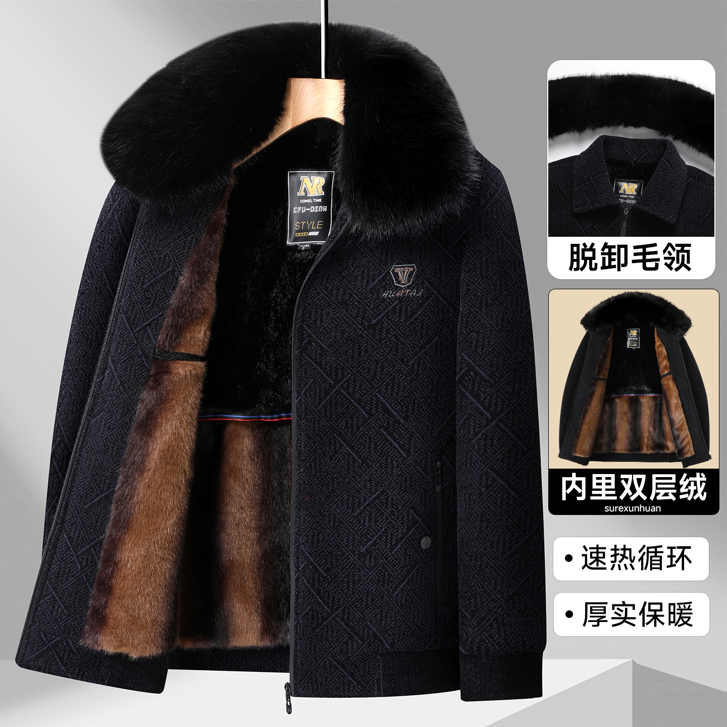 【双层绒】中老年男装冬棉衣加绒加厚新款御寒保暖抗寒暖背护肩棉袄