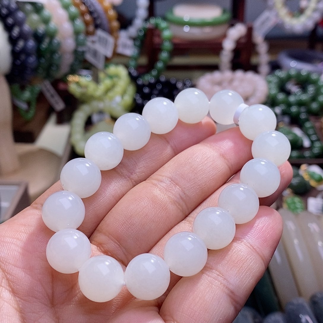 和田玉未镶嵌收藏级新疆羊脂白玉老矿料高冰手串12m