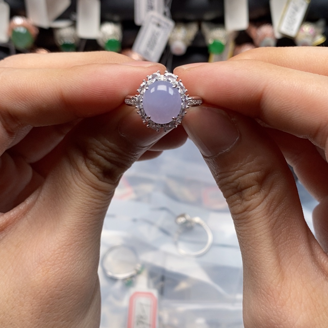 翡翠戒指银S925镶嵌大*天然缅甸翡翠a货