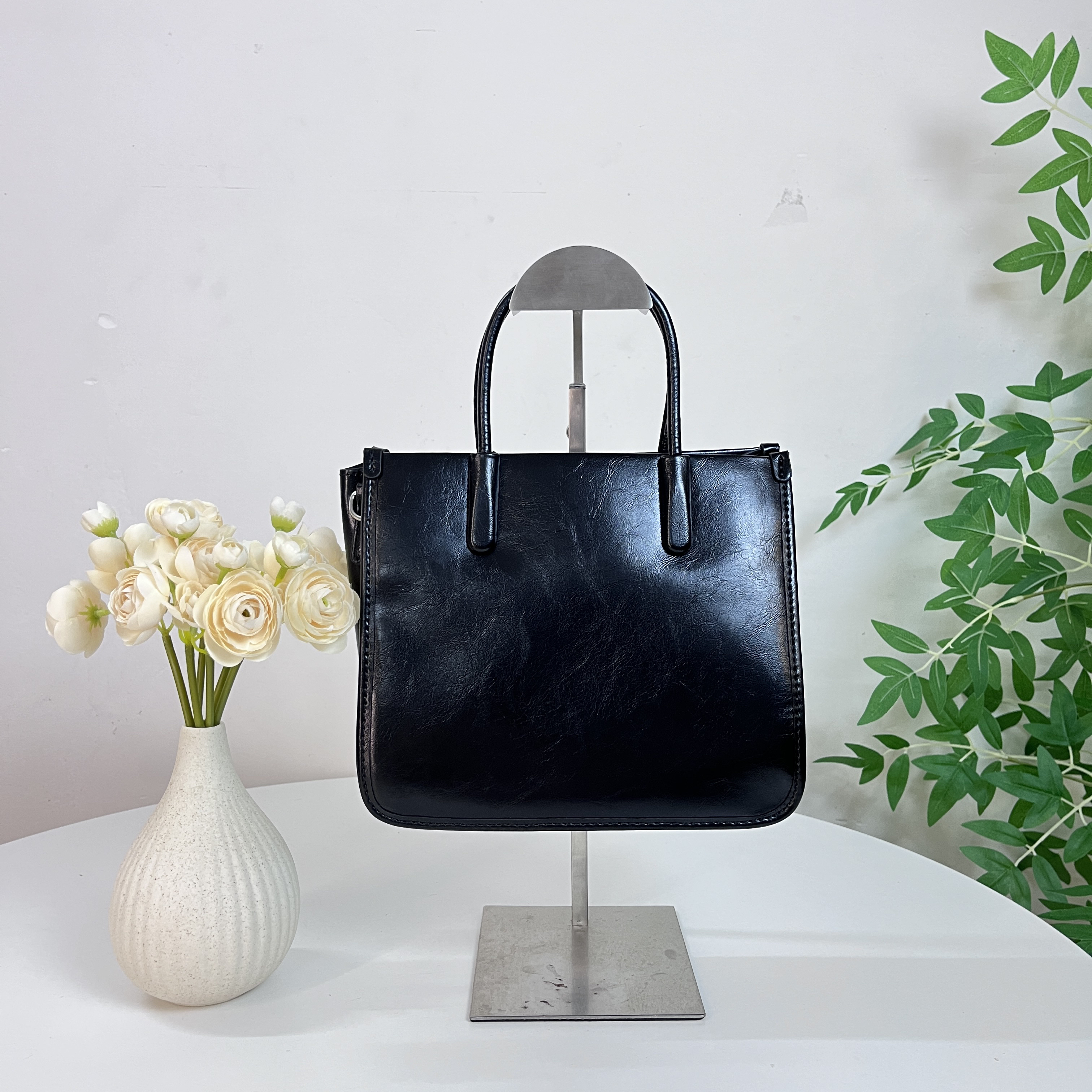 制道手工女士单肩斜挎包复古时尚质感手提公务包头层植鞣牛皮亮面