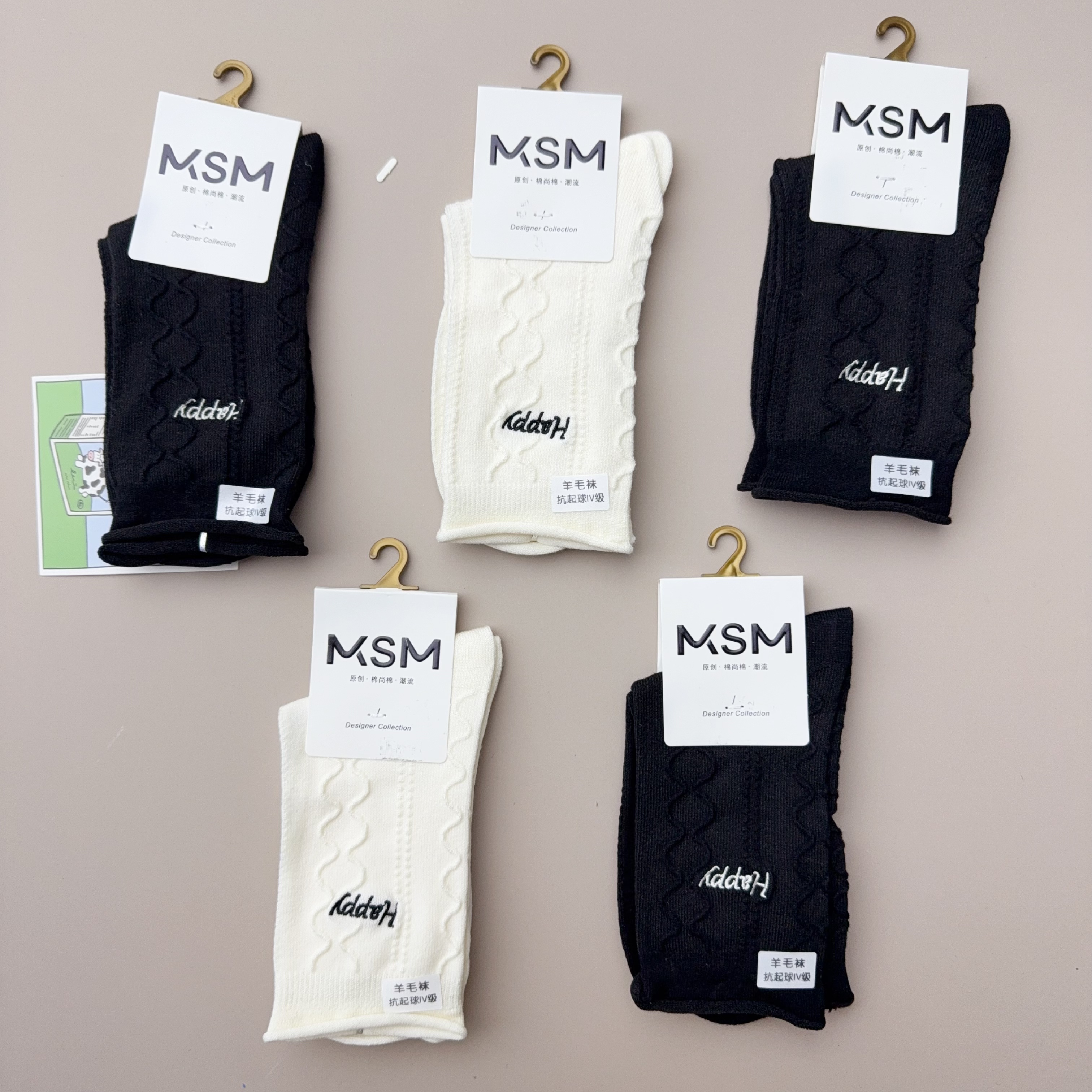 d001-205 五双女袜休闲黑白韩系中筒袜