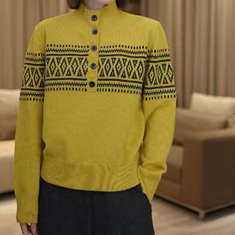 8568冬季新款半纽扣立领宽松女装针织衫