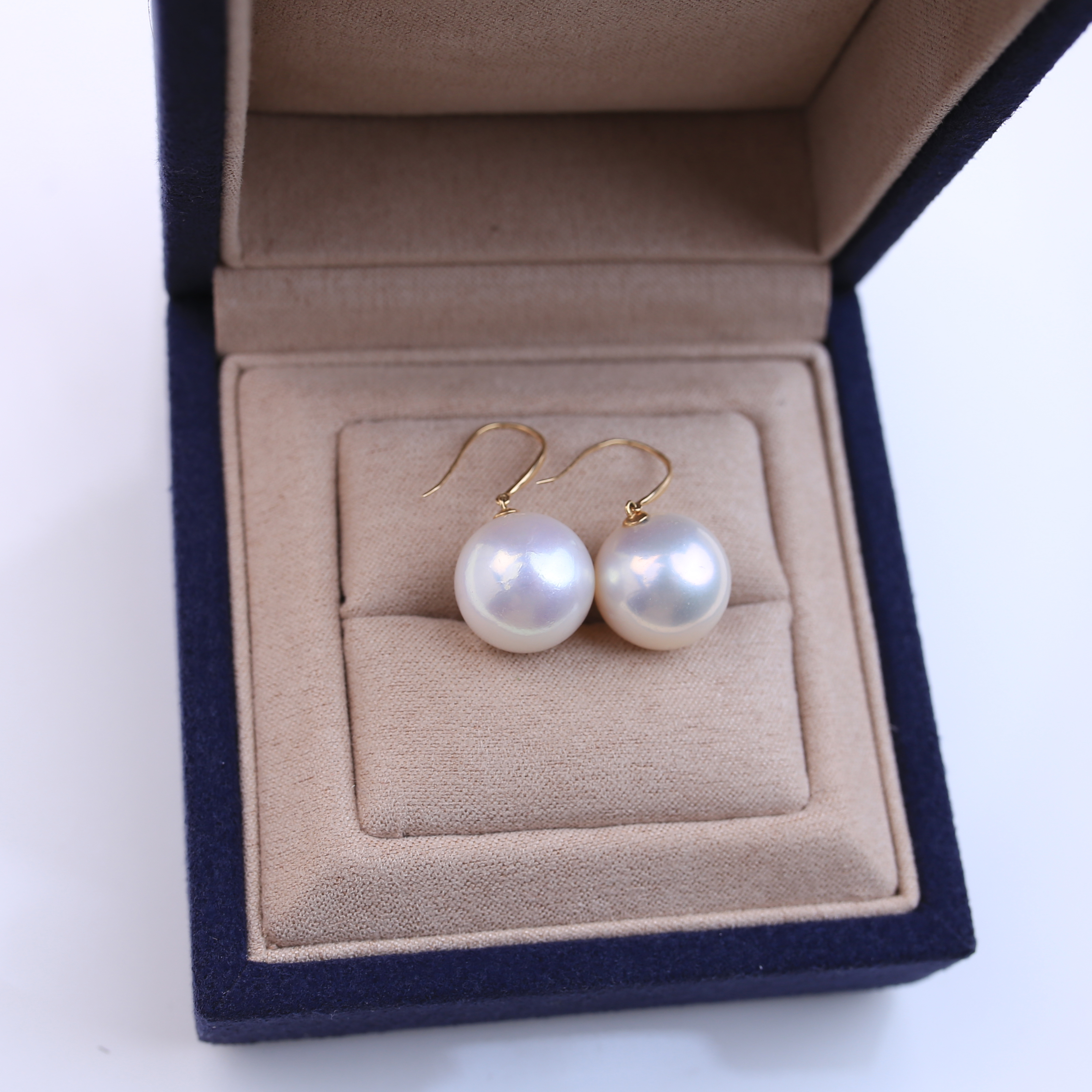 耳钩18K金镶嵌14-15mm爆大点位耳饰经典天然珍珠