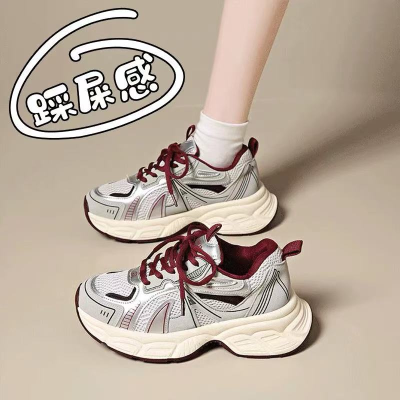 巴黎老爹鞋女鞋春季透气网面厚底增高安哥拉红运动鞋女学生跑步鞋