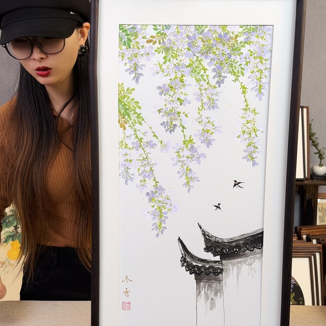 书法手绘带框尺寸： 36*69