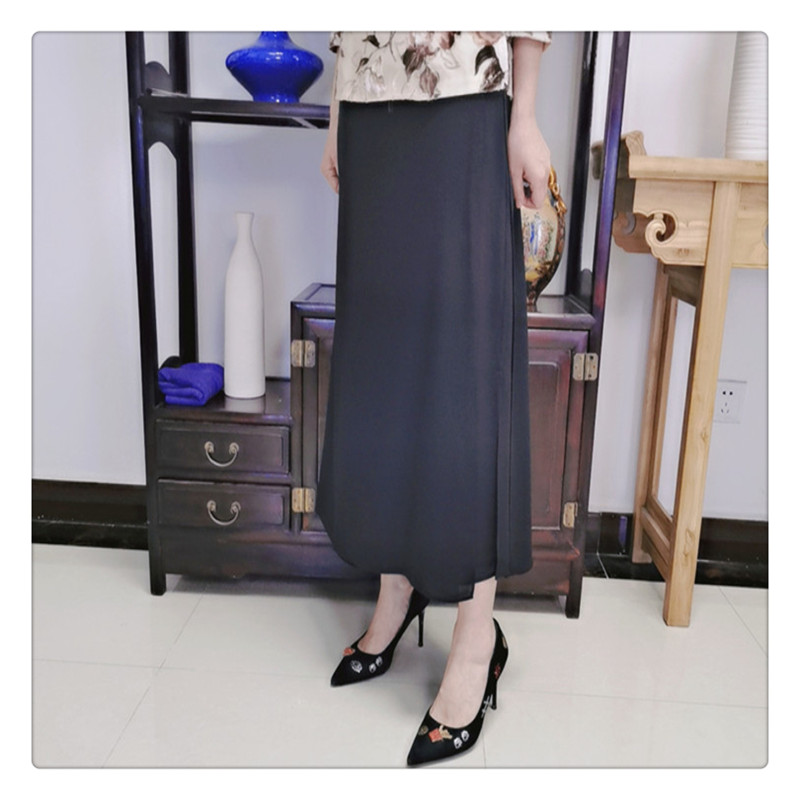 格格女士夏季经典气质百搭中长款裤中式裙子黑色G22AB0209