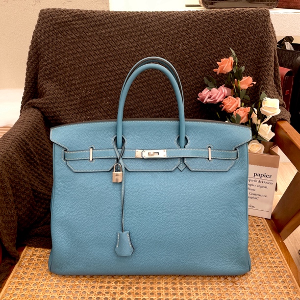 99新 Hermes/爱马仕 birkin 40 框K togo 牛仔蓝银扣 xx0919m1