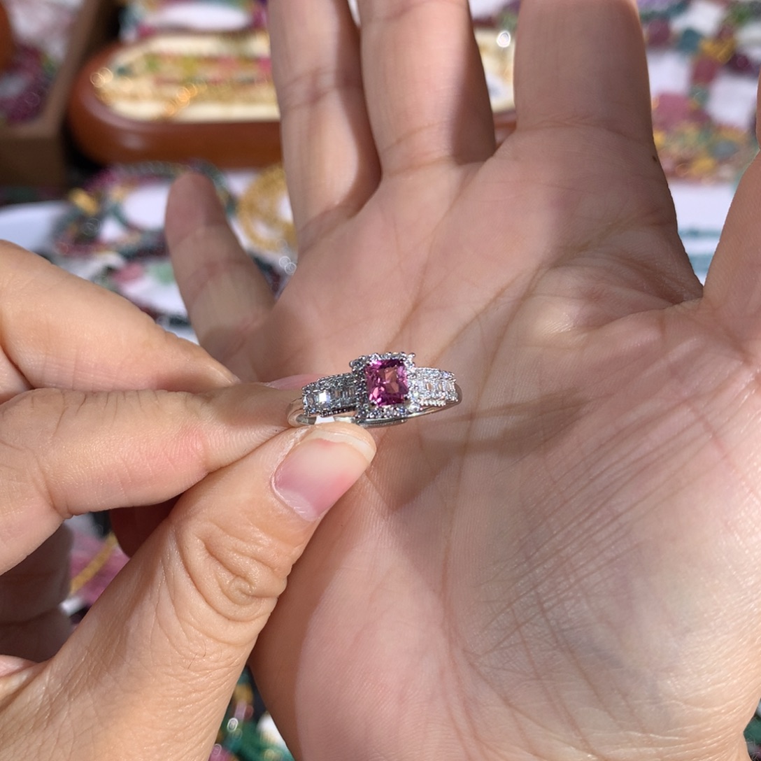 戒指银S925镶嵌碧玺戒指