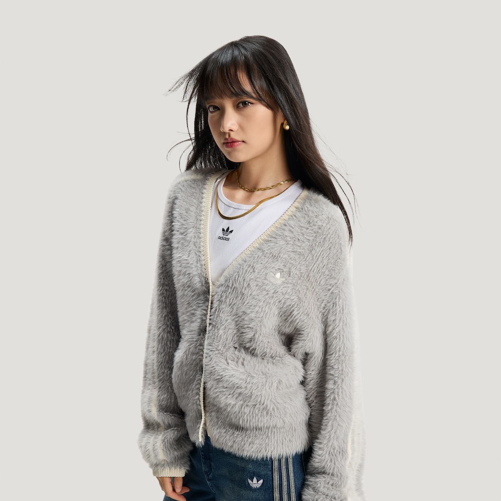 Adidas三叶草新年款慵懒风针织运动毛衣开衫外套 KT3170